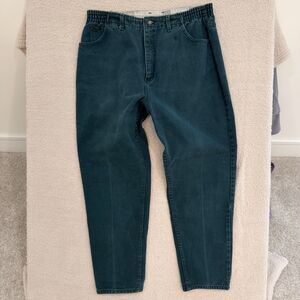 Vintage Lee Mom Jeans Womens 18 Medium Made in USA Green Elastic Waist High Rise